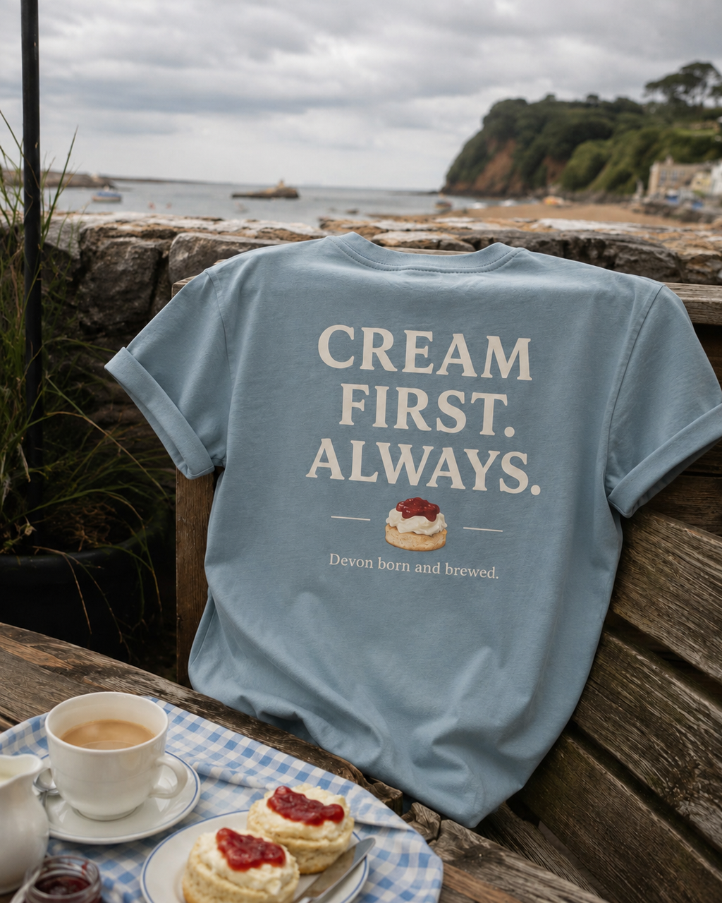 Cream First Always T-Shirt | Devon Coastal Graphic Tee